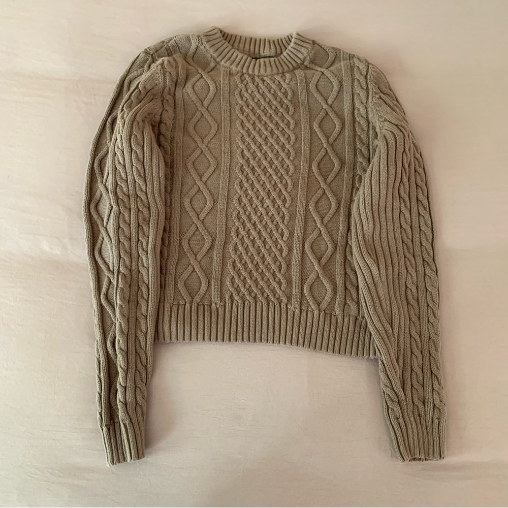 GAP Tan Crew Neck Cable Knit Sweater